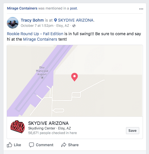 Skydive Arizona 2017 Facebook check in